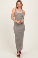 Olive Striped Button Front Sleeveless Maternity Maxi Dress by PinkBlush at Everetts Place
