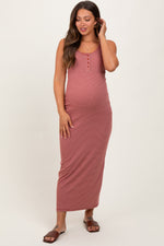 Burgundy Striped Button Front Sleeveless Maternity Maxi Dress by PinkBlush at Everetts Place