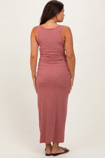 Burgundy Striped Button Front Sleeveless Maternity Maxi Dress by PinkBlush at Everetts Place
