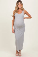 Ivory Striped Button Front Sleeveless Maternity Maxi Dress PinkBlush 