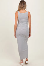 Ivory Striped Button Front Sleeveless Maternity Maxi Dress PinkBlush 
