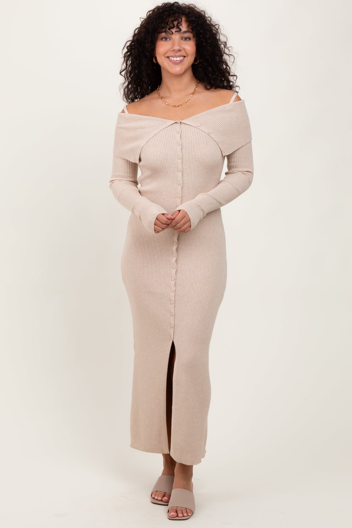 Ribbed Knit Off Shoulder Maternity Maxi Dress by PinkBlush (view 1 of 4)