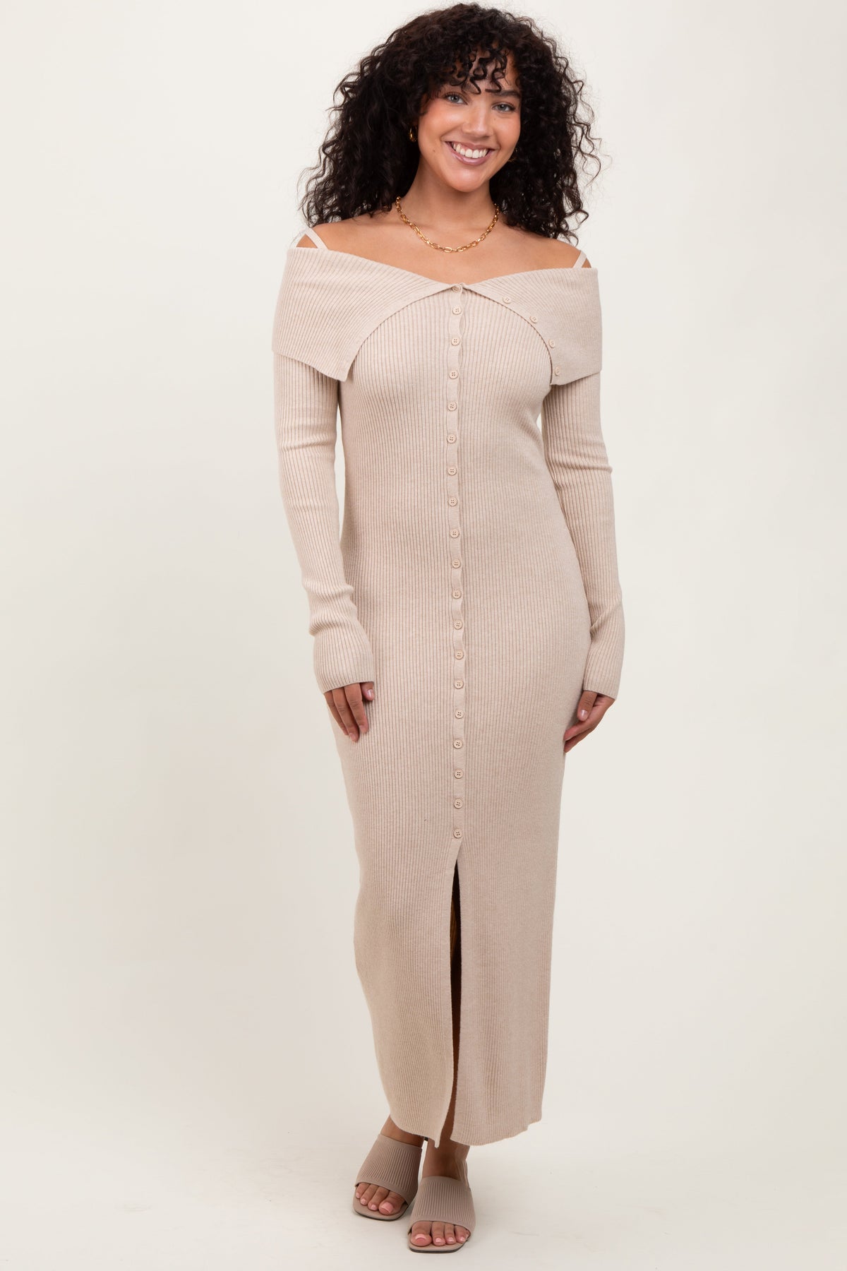 Ribbed Knit Off Shoulder Maternity Maxi Dress by PinkBlush (view 2 of 4)