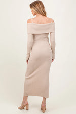 Beige Off Shoulder Long Cardigan Maternity Maxi Dress PinkBlush 
