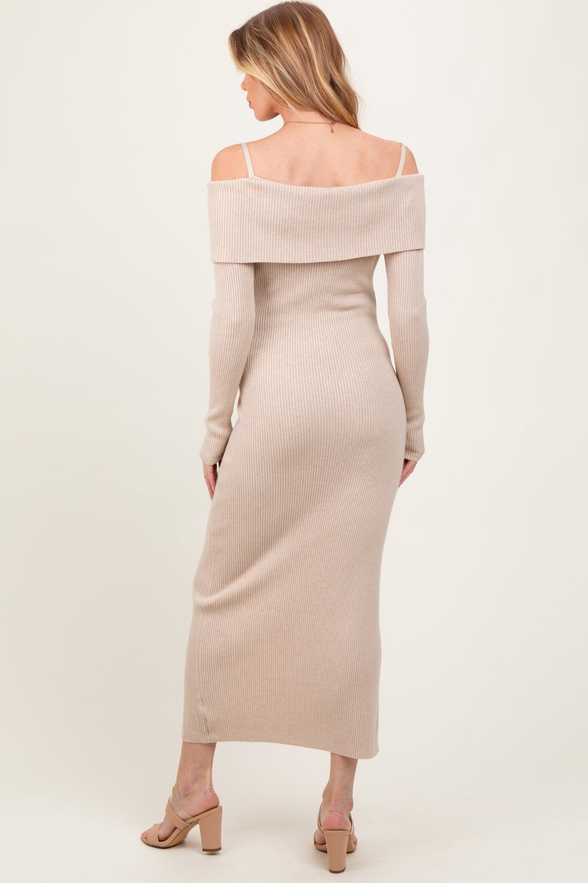 Ribbed Knit Off Shoulder Maternity Maxi Dress by PinkBlush (view 3 of 4)