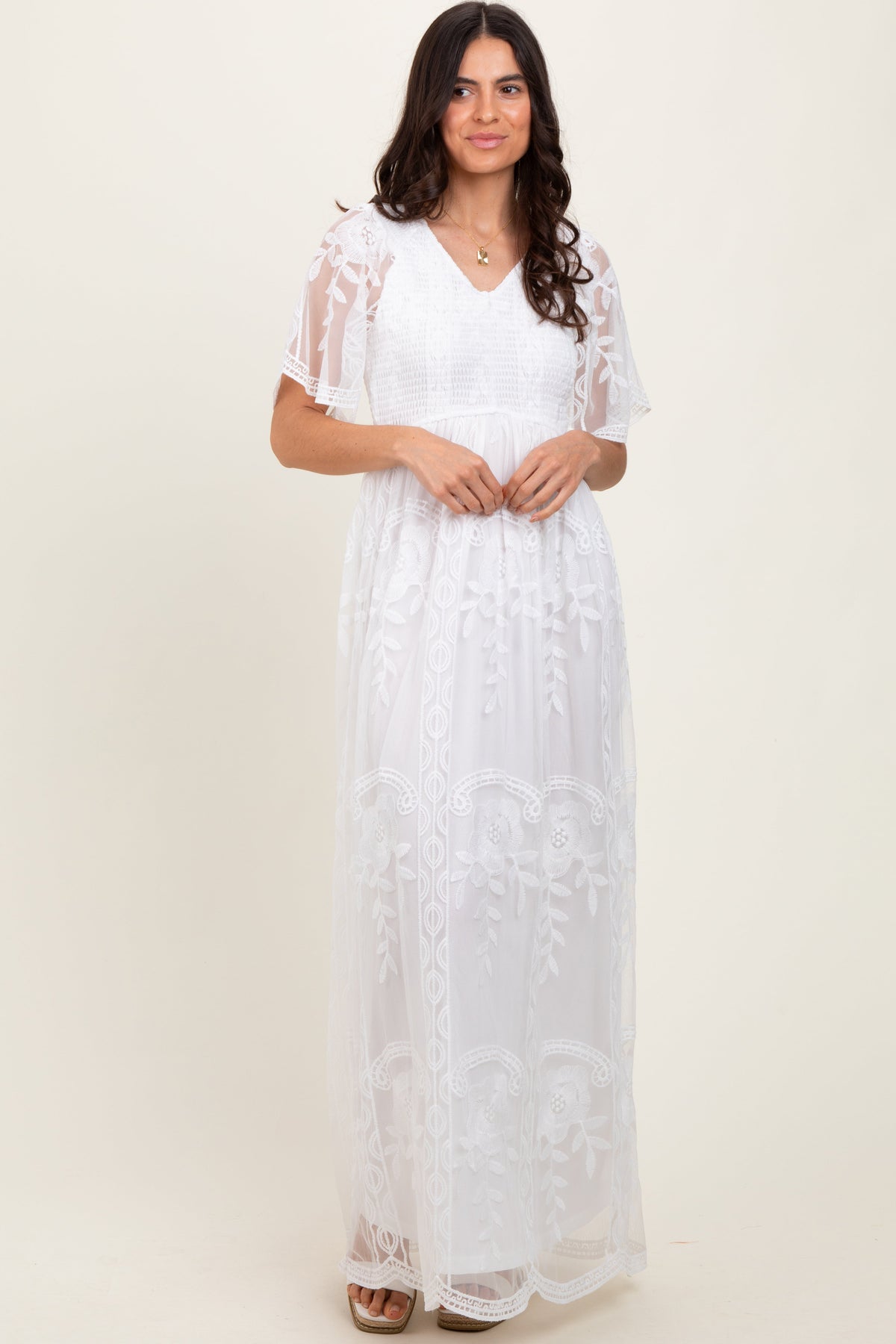 White Smocked Top Lace Maxi Dress by PinkBlush at Everetts Place