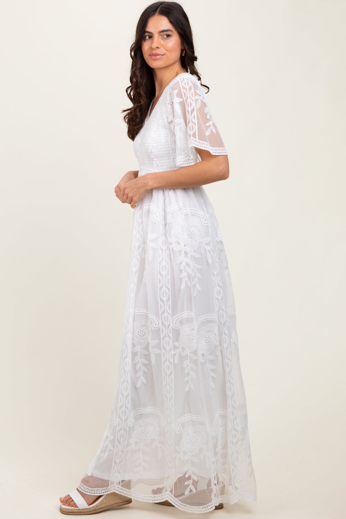 White Smocked Top Lace Maxi Dress by PinkBlush at Everetts Place