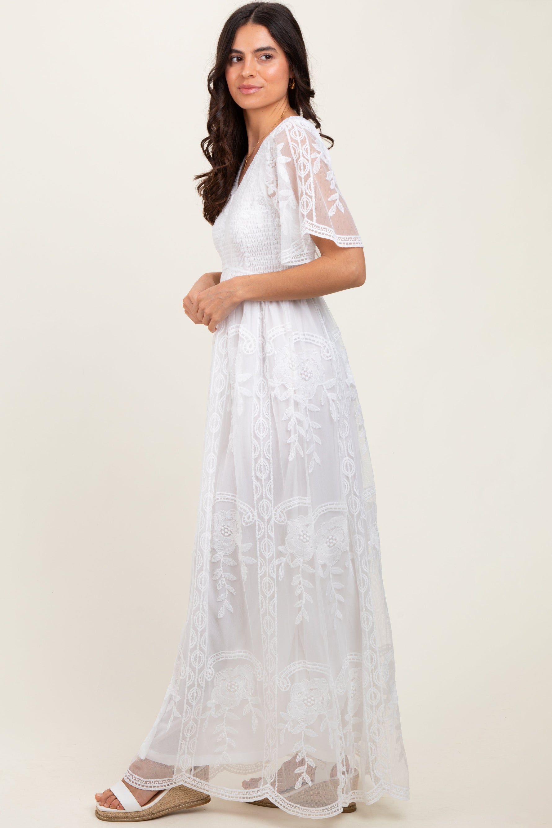 White Smocked Top Lace Maxi Dress by PinkBlush at Everetts Place