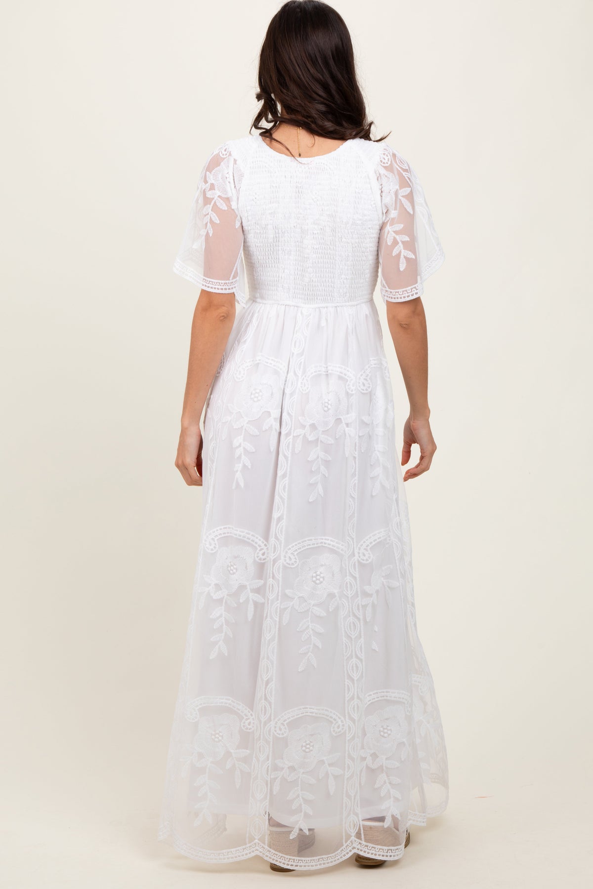 White Smocked Top Lace Maxi Dress by PinkBlush at Everetts Place