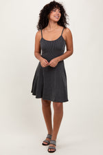 PinkBlush charcoal ribbed knit sleeveless mini dress with adjustable straps.