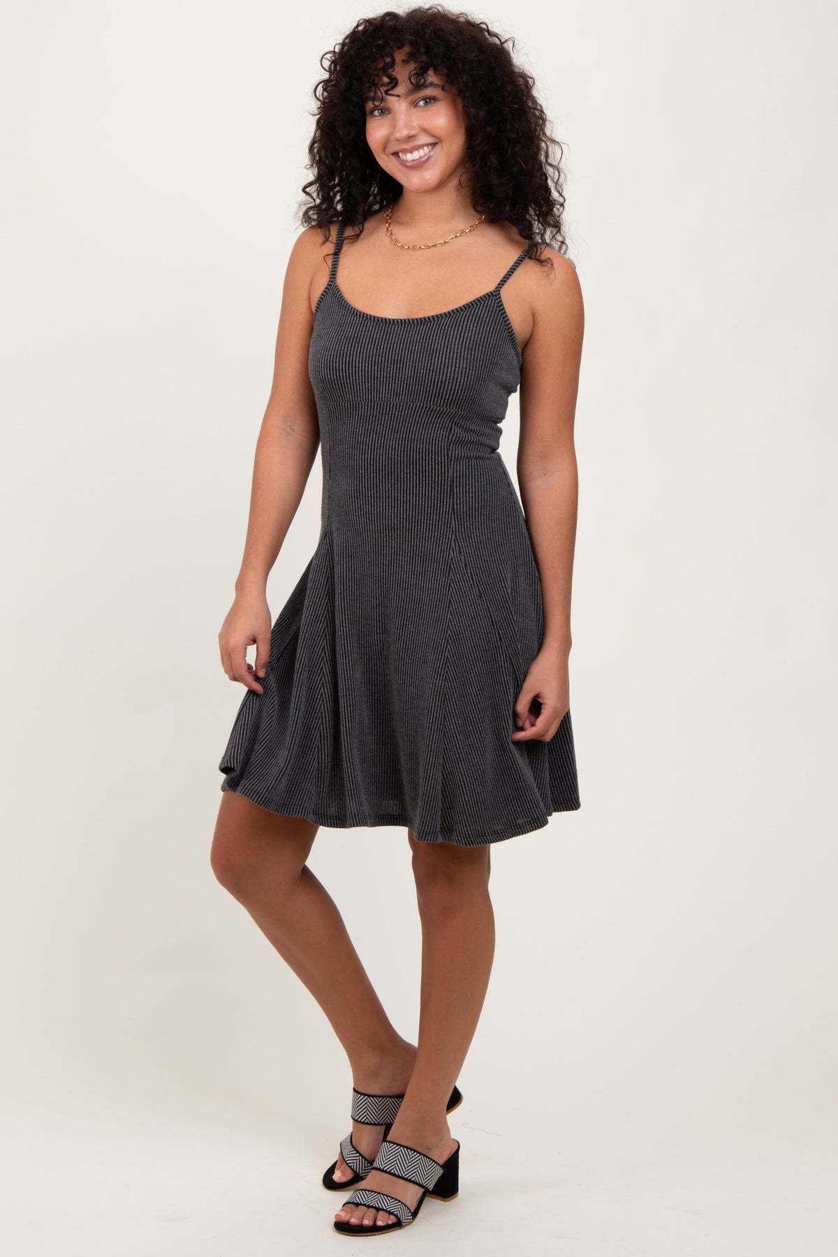 PinkBlush charcoal solid ribbed knit mini dress with adjustable straps.