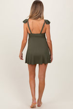 Olive Ribbed Ruffle Twist Front Maternity Swim Dress by PinkBlush at Everetts Place