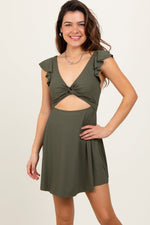 Olive Ribbed Ruffle Twist Front Maternity Swim Dress by PinkBlush at Everetts Place