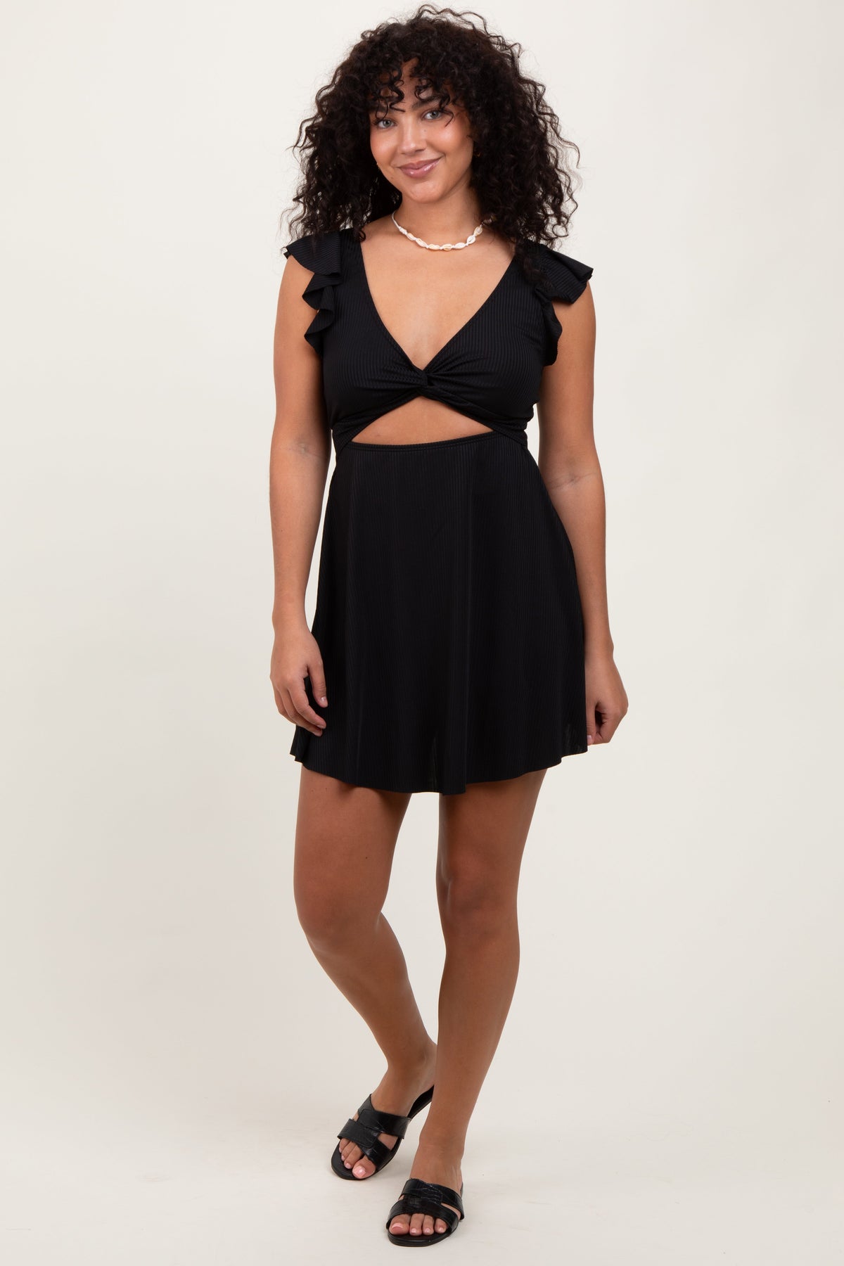 Ribbed Ruffle Twist Front Maternity Swim Dress by PinkBlush