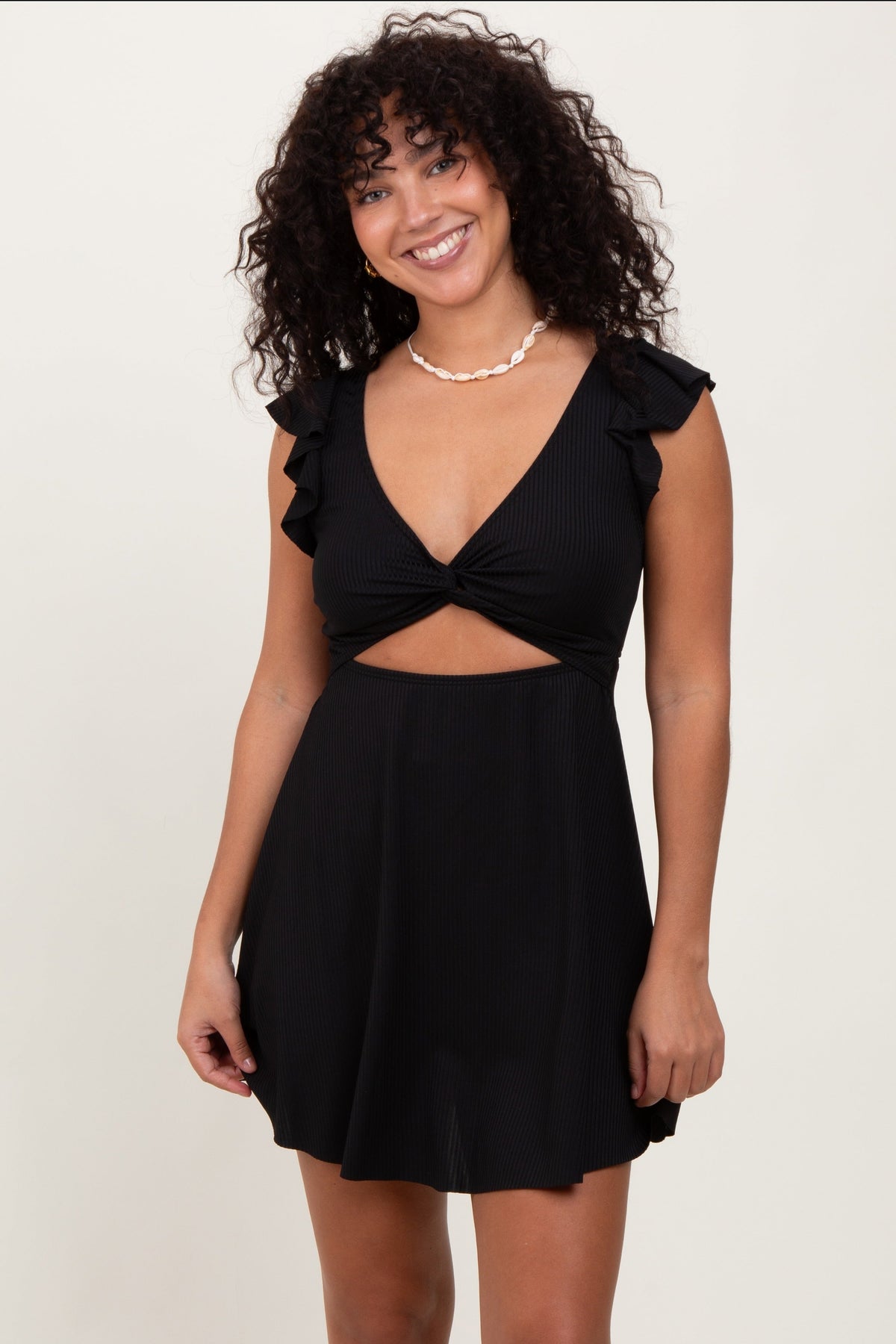 Ribbed Ruffle Twist Front Maternity Swim Dress