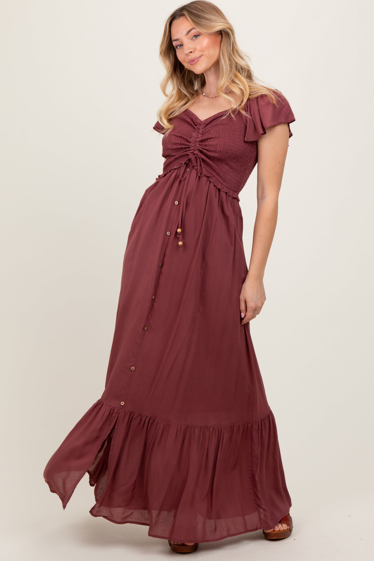 Burgundy Smocked Top Woven Maxi Dress by PinkBlush at Everetts Place