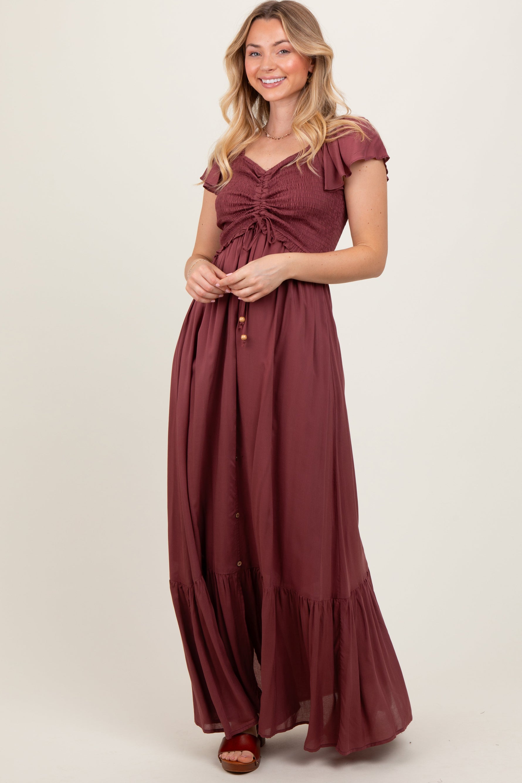 Burgundy Smocked Top Woven Maxi Dress by PinkBlush at Everetts Place