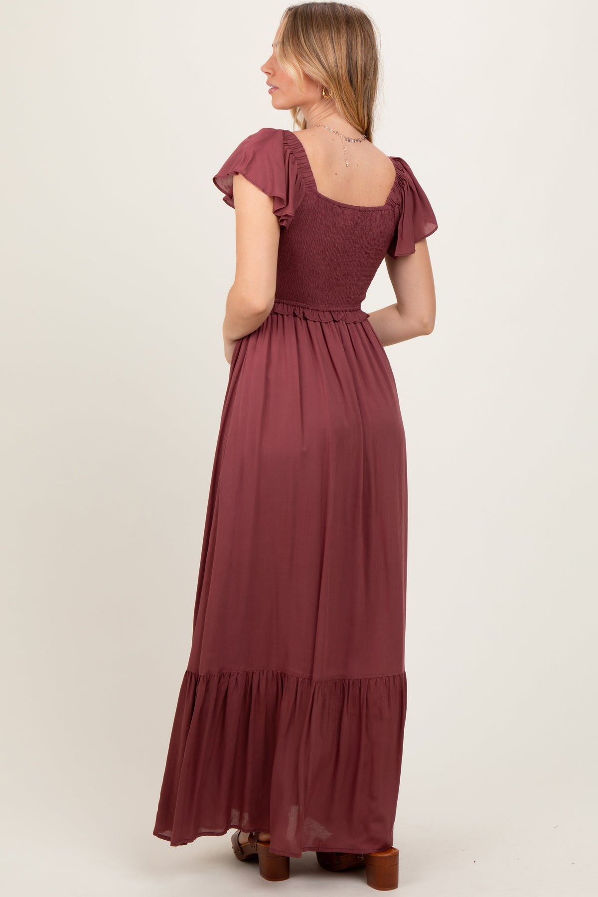 Burgundy Smocked Top Woven Maxi Dress by PinkBlush at Everetts Place
