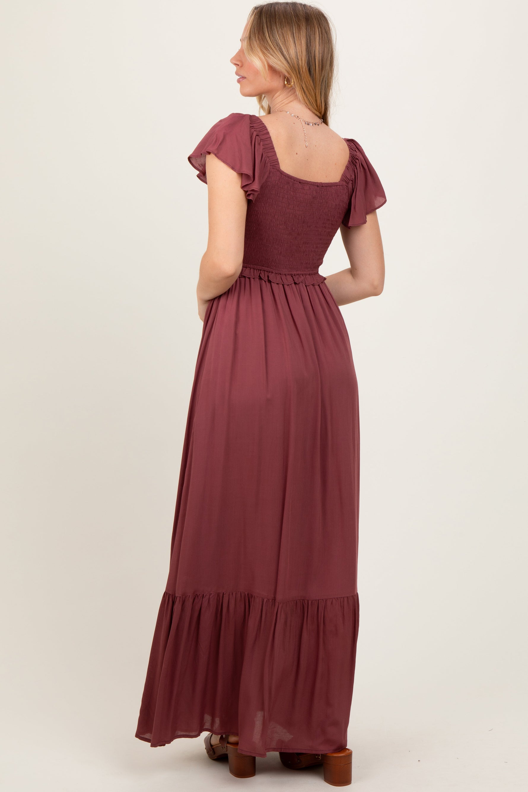 Burgundy Smocked Top Woven Maxi Dress by PinkBlush at Everetts Place