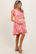 Pink Floral Chiffon Ruffle Short Sleeve Maternity Dress by PinkBlush at Everetts Place