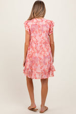 Pink Floral Chiffon Ruffle Short Sleeve Maternity Dress by PinkBlush at Everetts Place