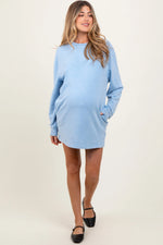 Blue Long Sleeve Oversized Sweatshirt Maternity Mini Dress PinkBlush 