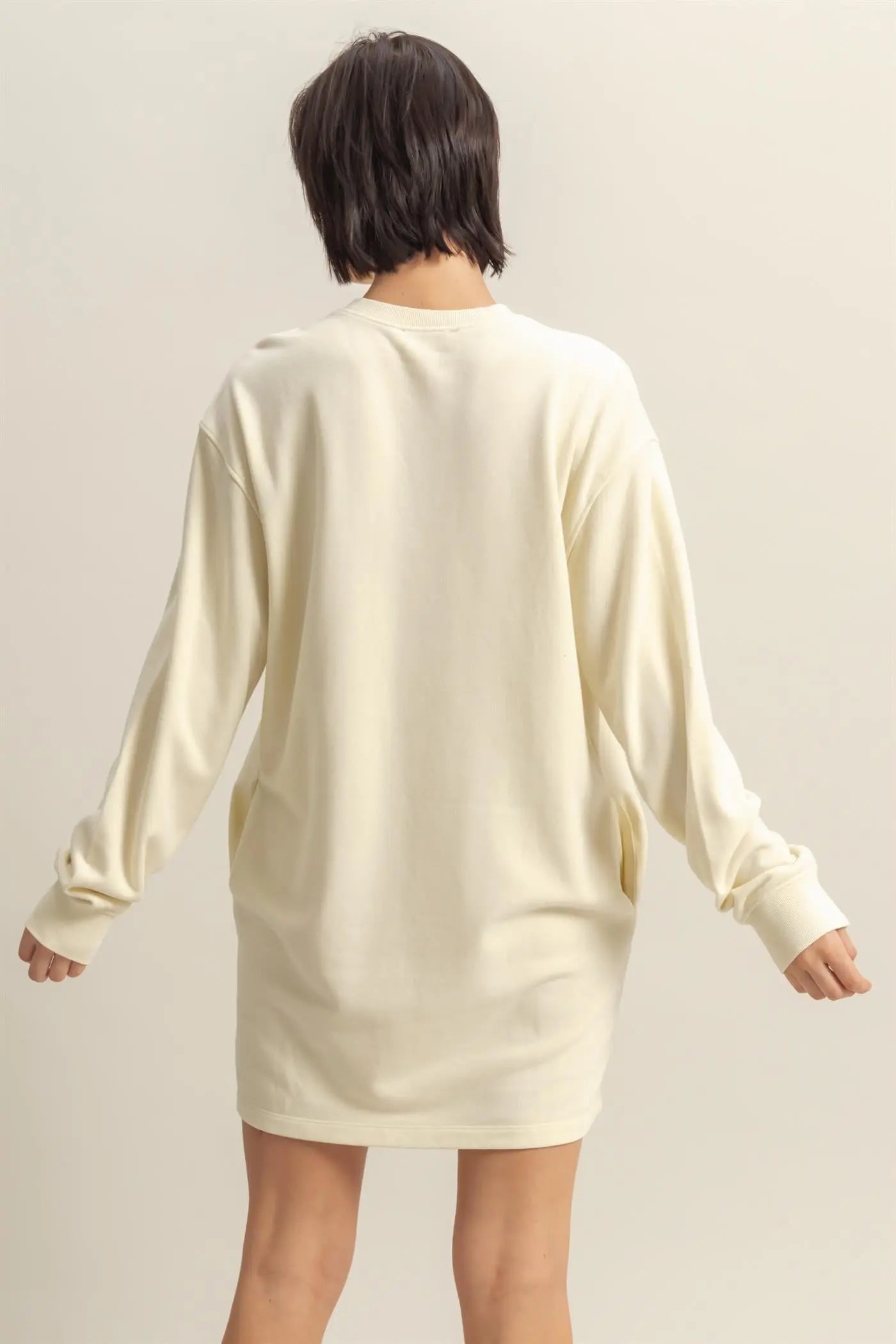 PinkBlush Chic Cream Oversized Sweatshirt Mini Dress with Pockets for Casual Wear - Apparel & Accessories > Clothing > Dresses