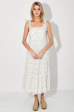Light Yellow Floral Shoulder Tie Maternity Midi Dress by PinkBlush at Everetts Place