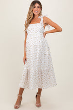 Light Yellow Floral Shoulder Tie Maternity Midi Dress by PinkBlush at Everetts Place