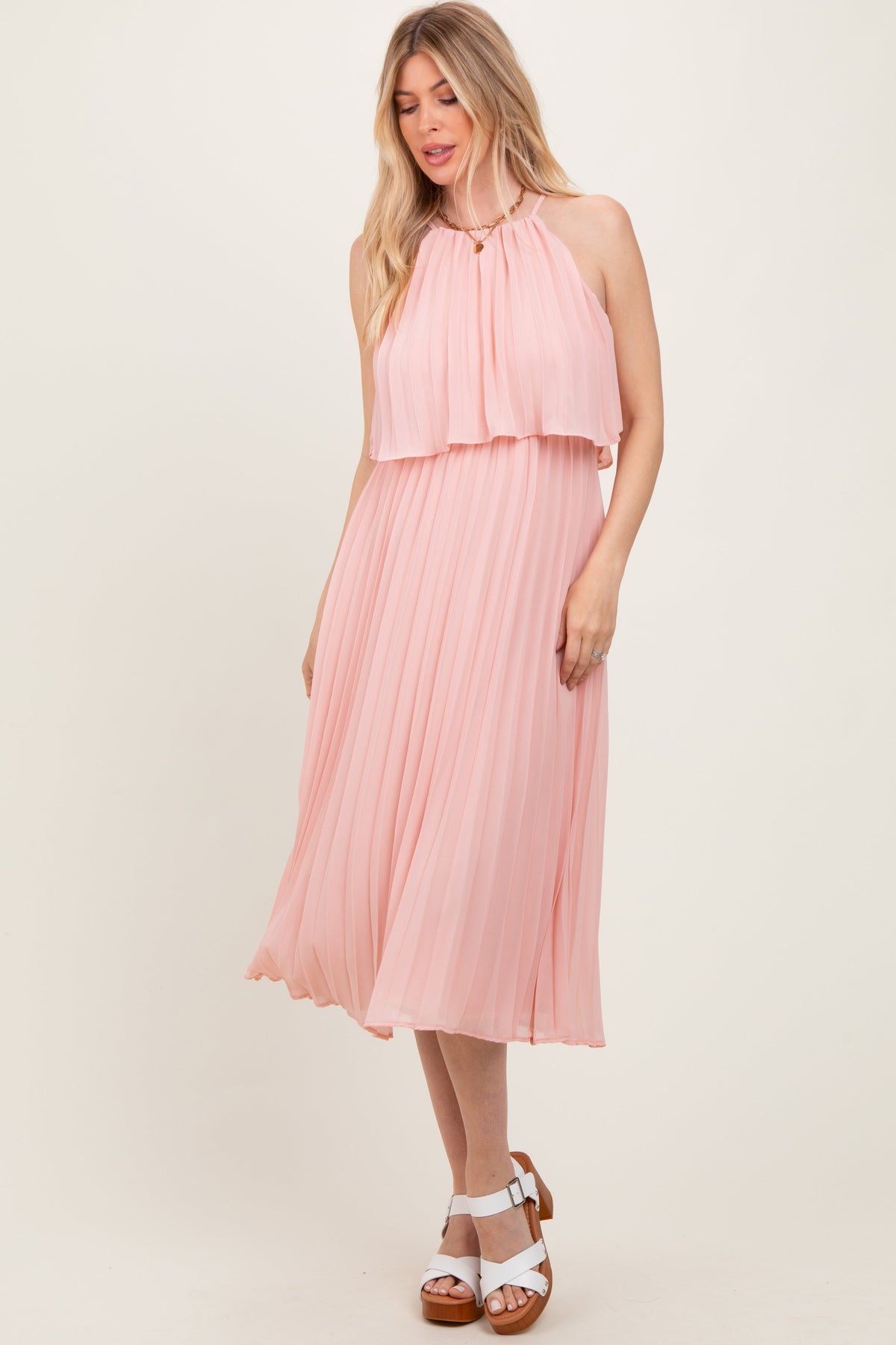 Pink Pleated Woven Midi Dress by PinkBlush at Everetts Place