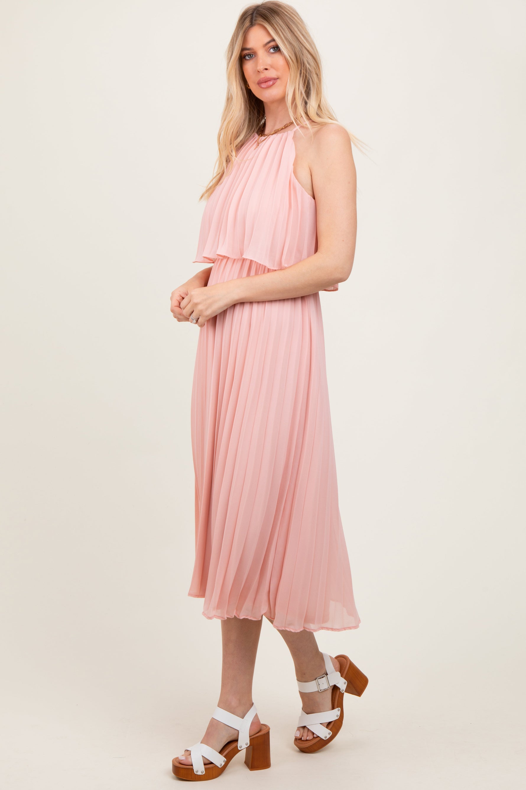 Pink Pleated Woven Midi Dress by PinkBlush at Everetts Place