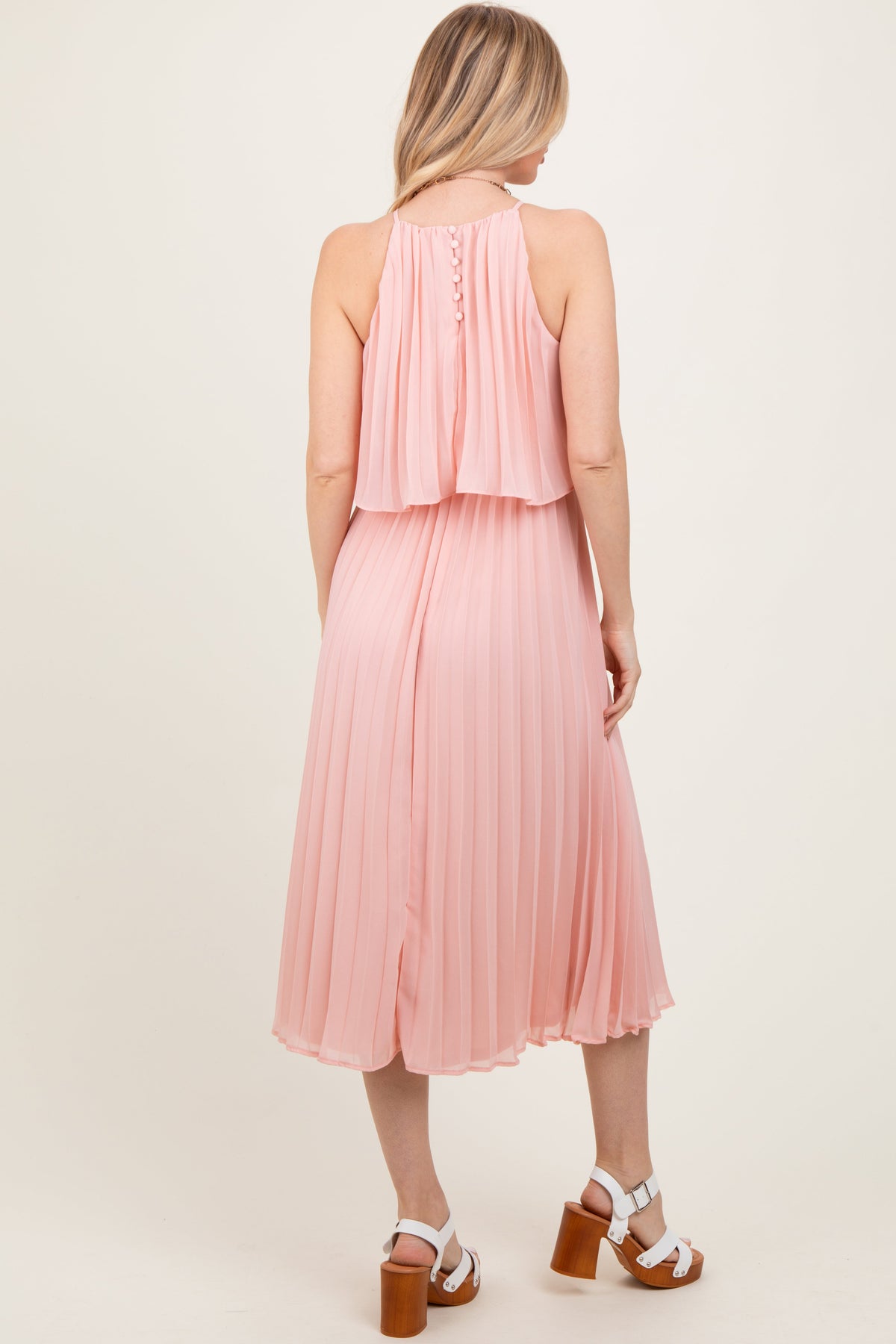 Pink Pleated Woven Midi Dress by PinkBlush at Everetts Place