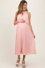 Pink Pleated Woven Maternity Midi Dress by PinkBlush at Everetts Place