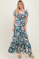 PinkBlush PinkBlush Teal Floral Smocked Front Tie Maternity Maxi Dress for Moms - Apparel & Accessories > Clothing > Maternity Clothing > Maternity Dresses Apparel & Accessories > Clothing > Dresses