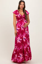 Magenta Floral Smocked Cinched Top Maternity Maxi Dress by PinkBlush at Everetts Place