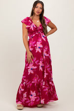 Magenta Floral Smocked Cinched Top Maternity Maxi Dress by PinkBlush at Everetts Place