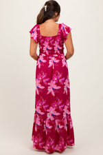 Magenta Floral Smocked Cinched Top Maternity Maxi Dress by PinkBlush at Everetts Place