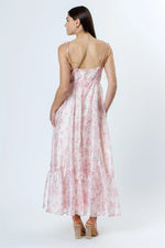 PinkBlush Elegant Pink Floral Satin Maxi Dress with Ruffle Hem for Modern Women - Apparel & Accessories > Clothing > Dresses Apparel & Accessories > Clothing > Dresses