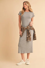 Heather Gray Basic Crewneck Midi Dress PinkBlush 