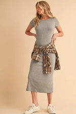 Heather Gray Basic Crewneck Midi Dress PinkBlush 