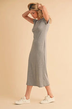Heather Gray Basic Crewneck Midi Dress PinkBlush 