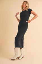 Black Basic Crewneck Midi Dress by PinkBlush at Everetts Place