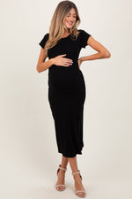 Black Basic Crewneck Maternity Midi Dress by PinkBlush at Everetts Place