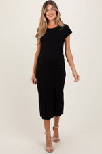 Black Basic Crewneck Maternity Midi Dress by PinkBlush at Everetts Place