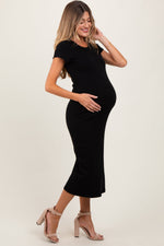 Black Basic Crewneck Maternity Midi Dress by PinkBlush at Everetts Place