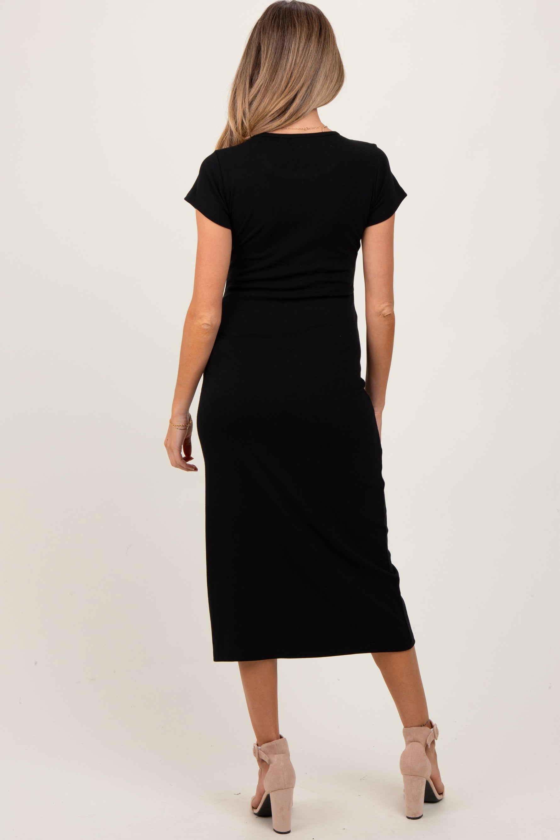 Black Basic Crewneck Maternity Midi Dress by PinkBlush at Everetts Place