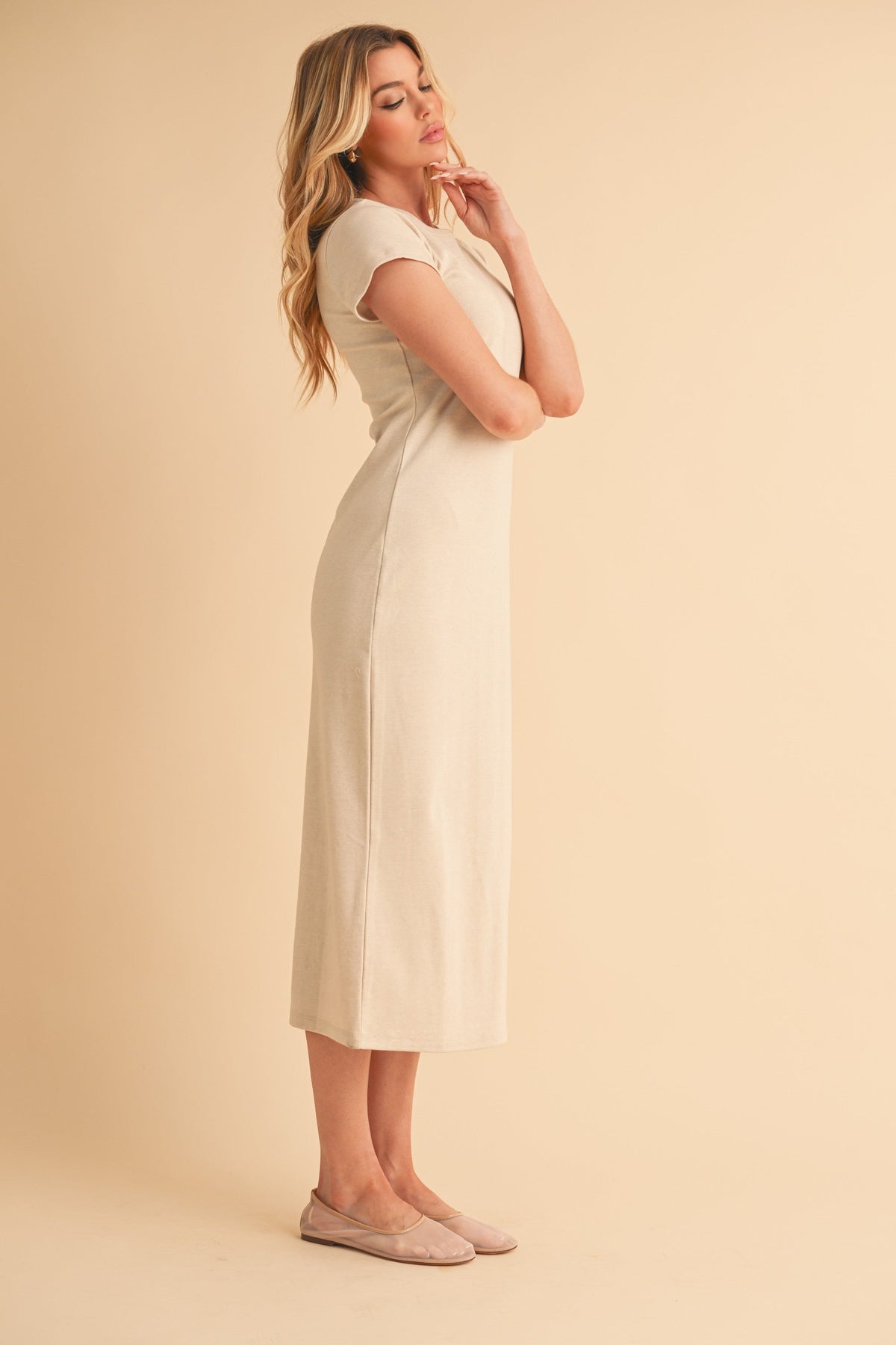 Cream Basic Crewneck Midi Dress by PinkBlush at Everetts Place