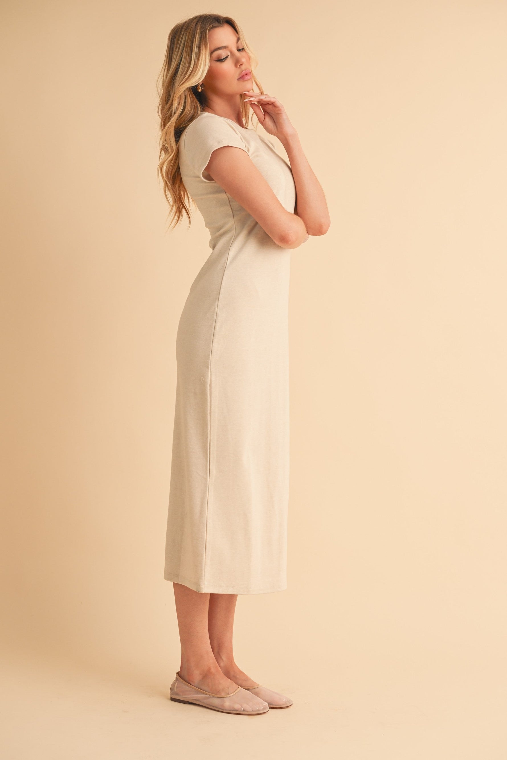 Cream Basic Crewneck Midi Dress by PinkBlush at Everetts Place