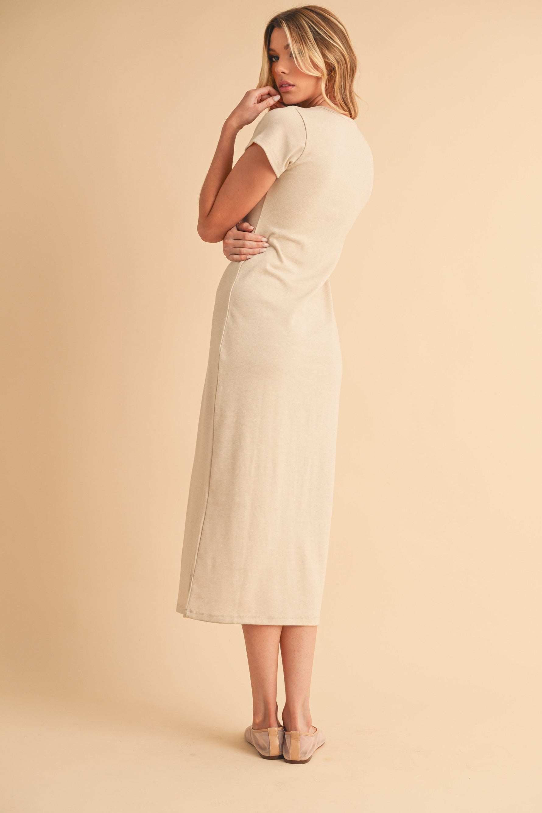 Cream Basic Crewneck Midi Dress by PinkBlush at Everetts Place