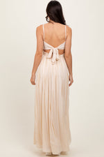 Beige Lace Bodice Cutout Tie Back Maxi Dress by PinkBlush at Everetts Place